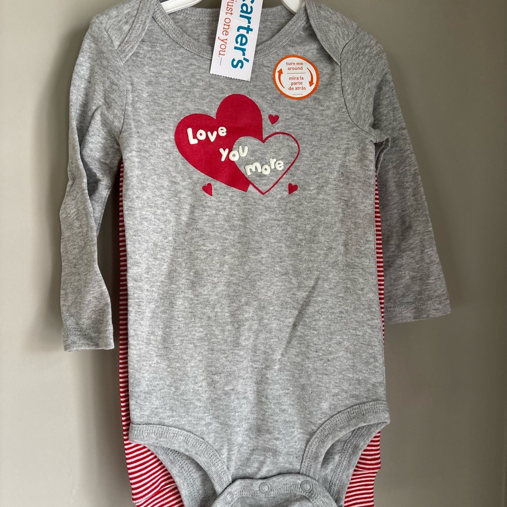 Carter's Gray and Red Heart Baby 9M One Piece Valentines Day Set